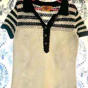 Tory Burch Girls XL Crochet top in Navy and Cream